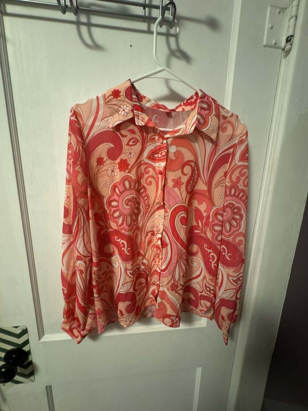 Flying Tomato 70s Retro Paisley Geo Print Button Down Long Sleeve Shirt